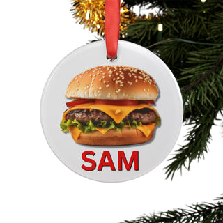 Personalized Hamburger Food Ornament – Double-Sided Acrylic Christmas Gift for Coworkers, Friends & Burger Lovers | Funny Custom Food-Themed Holiday Decoration