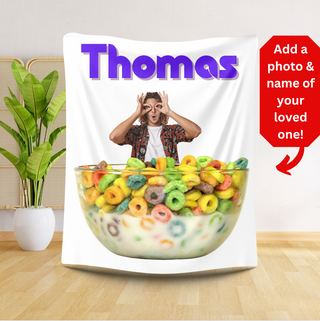 Personalized Cereal Food Blanket | Custom Velveteen Throw for Food Lovers & Foodies | Unique Gift for Food Enthusiasts
