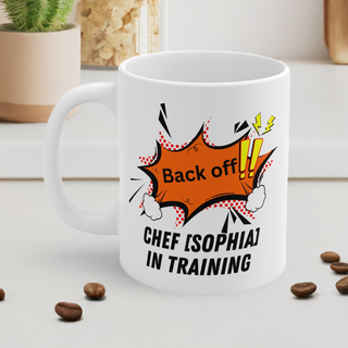 BACK OFF! Personalized Chef in Training Mug | Custom Name Coffee Cup for Chefs & Food Lovers